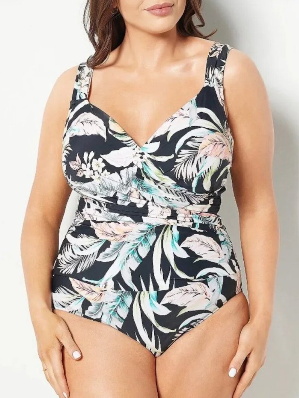 Jantzen Women's Cabana Queen Surplice One Piece Swimsuit Floral Size 16